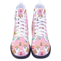Corgi Bubble Boba Tea Pink Pattern Men s High-top Canvas Sneakers by Salmanaz77