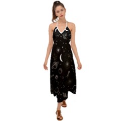 Cosmic Black Space Star Halter Tie Back Dress  by Ndabl3x
