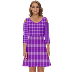 Purple Plaid Tartan 3 Shoulder Cut Out Zip Up Dress by dressshop