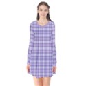 Purple Plaid Tartan 2 Long Sleeve V-neck Flare Dress View1