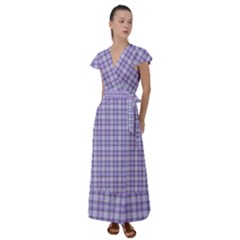 Purple Plaid Tartan 2 Flutter Sleeve Maxi Dress by dressshop