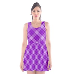 Purple Plaid Tartan 3 Diagonal (2) Scoop Neck Skater Dress by dressshop
