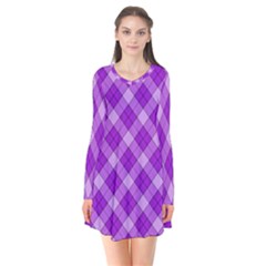Purple Plaid Tartan 3 Diagonal (2) Long Sleeve V-neck Flare Dress by dressshop