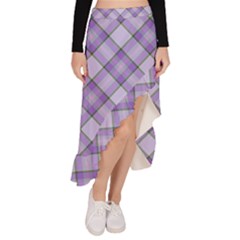 Purple Plaid Tartan 2 Diagonal Asymmetrical Ruffle Hem Skirt  by dressshop