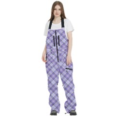 Purple Plaid Tartan 2 Diagonal Women s Front Zip Ski And Snowboard Bib Pants by dressshop