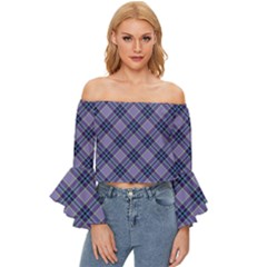Purple Plaid Tartan 1 Diagonal Off Shoulder Flutter Bell Sleeve Top by dressshop