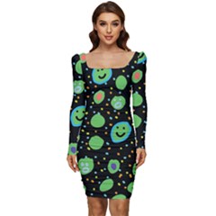 Doodle Dot Drawing Women Long Sleeve Ruched Stretch Jersey Dress by Salmanaz77