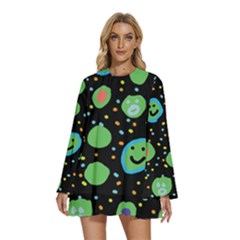 Doodle Dot Drawing Round Neck Long Sleeve Bohemian Style Chiffon Mini Dress by Salmanaz77