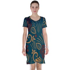Flowers Floral Retro Flower Texture Short Sleeve Nightdress by Salmanaz77