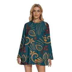 Flowers Floral Retro Flower Texture Round Neck Long Sleeve Bohemian Style Chiffon Mini Dress by Salmanaz77