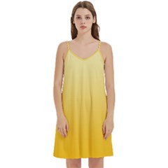 Cream Yellow To Amber Orange Linear Gradient Mini Camis Dress With Pockets by GradientsOmbre