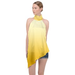 Cream Yellow To Amber Orange Linear Gradient Halter Asymmetric Satin Top by GradientsOmbre