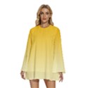 Amber Orange To Cream Yellow Linear Gradient Round Neck Long Sleeve Bohemian Style Chiffon Mini Dress View1