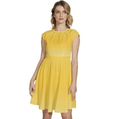 Cream Yellow To Amber Orange Bilinear Gradient Cap Sleeve High Waist Dress by GradientsOmbre