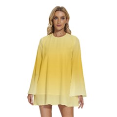 Cream Yellow To Amber Orange Bilinear Gradient Round Neck Long Sleeve Bohemian Style Chiffon Mini Dress by GradientsOmbre