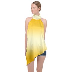 Amber Orange To Cream Yellow Bilinear Gradient Halter Asymmetric Satin Top by GradientsOmbre