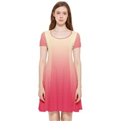 Cream Yellow To Crimson Red Linear Gradient Inside Out Cap Sleeve Dress by GradientsOmbre