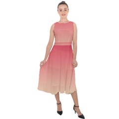 Crimson Red To Cream Yellow Linear Gradient Midi Tie-back Chiffon Dress by GradientsOmbre