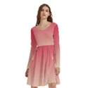 Crimson Red To Cream Yellow Linear Gradient Long Sleeve Knee Length Skater Dress With Pockets View3