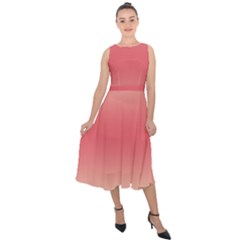 Cream Yellow To Crimson Red Bilinear Gradient Midi Tie-back Chiffon Dress by GradientsOmbre