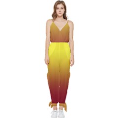 Electric Yellow To Burgundy Red Linear Gradient Sleeveless Tie Ankle Chiffon Jumpsuit by GradientsOmbre