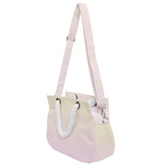 Cream Yellow To Pink Lace Linear Gradient Rope Handles Shoulder Strap Bag by GradientsOmbre