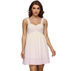 Cream Yellow To Pink Lace Linear Gradient Ruffle Strap Babydoll Chiffon Dress by GradientsOmbre