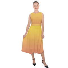 Electric Yellow To Coral Pink Linear Gradient Midi Tie-back Chiffon Dress by GradientsOmbre