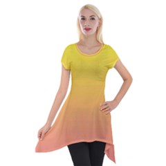 Electric Yellow To Coral Pink Linear Gradient Short Sleeve Side Drop Tunic by GradientsOmbre
