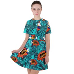 Flame Swirls Short Sleeve Shoulder Cut Out Dress  by SeaworthyClothing