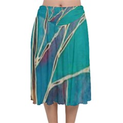 Aqua Batik, Abstract, Colorful Velvet Flared Midi Skirt by kyorashop23