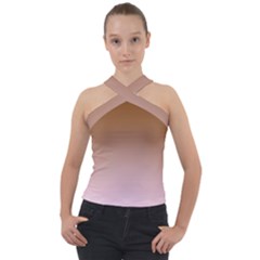 Chocolate Brown To Pink Lace Linear Gradient Cross Neck Velour Top by GradientsOmbre