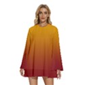 Amber Orange To Burgundy Red Linear Gradient Round Neck Long Sleeve Bohemian Style Chiffon Mini Dress View1
