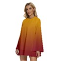 Amber Orange To Burgundy Red Linear Gradient Round Neck Long Sleeve Bohemian Style Chiffon Mini Dress View2