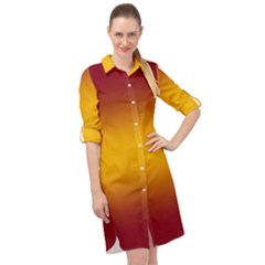 Burgundy Red To Amber Orange Bilinear Gradient Long Sleeve Mini Shirt Dress by GradientsOmbre
