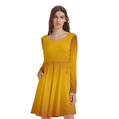 Burgundy Red To Amber Orange Bilinear Gradient Long Sleeve Knee Length Skater Dress With Pockets by GradientsOmbre