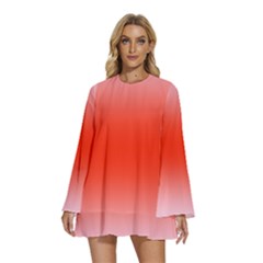 Pink Lace To Scarlet Red Bilinear Gradient Round Neck Long Sleeve Bohemian Style Chiffon Mini Dress by GradientsOmbre