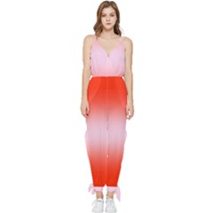 Scarlet Red To Pink Lace Bilinear Gradient Sleeveless Tie Ankle Chiffon Jumpsuit by GradientsOmbre
