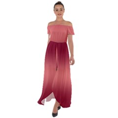 Burgundy Red To Coral Pink Bilinear Gradient Off Shoulder Open Front Chiffon Dress by GradientsOmbre