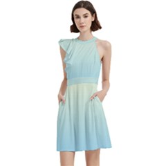 Cream Yellow To Baby Blue Linear Gradient Cocktail Party Halter Sleeveless Dress With Pockets by GradientsOmbre