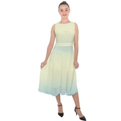 Baby Blue To Cream Yellow Bilinear Gradient Midi Tie-back Chiffon Dress by GradientsOmbre
