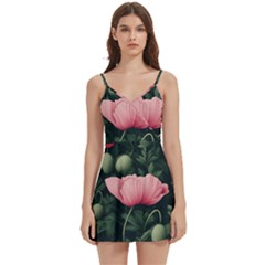 Poppy Flower Plant Petals Bloom Body Wrap Sleeveless V-neck Mini Dress by Grandong