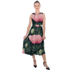 Poppy Flower Plant Petals Bloom Midi Tie-back Chiffon Dress by Grandong