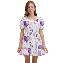 Hearts Love Purple Kids  Short Sleeve Dolly Dress by Grandong