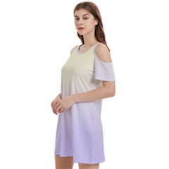 Cream Yellow To Pale Violet Linear Gradient Women s Cold Shoulder Round Neck Mini Dress by GradientsOmbre