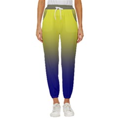 Electric Yellow To Navy Blue Linear Gradient Women s Cropped Drawstring Pants by GradientsOmbre