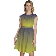 Navy Blue To Electric Yellow Linear Gradient Cap Sleeve High Waist Dress by GradientsOmbre