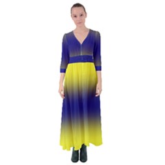 Electric Yellow To Navy Blue Bilinear Gradient Button Up Maxi Dress by GradientsOmbre