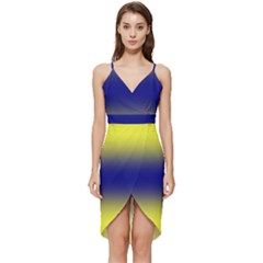 Electric Yellow To Navy Blue Bilinear Gradient Wrap Frill Dress by GradientsOmbre
