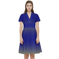 Electric Yellow To Navy Blue Bilinear Gradient Short Sleeve Waist Detail Dress by GradientsOmbre